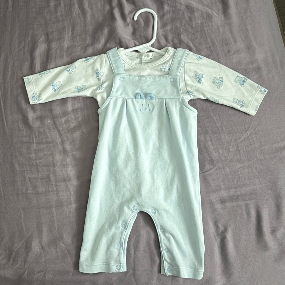 Kissy Kissy Baby Blue Overalls and White Bear Onesie - 100% Pima Cotton